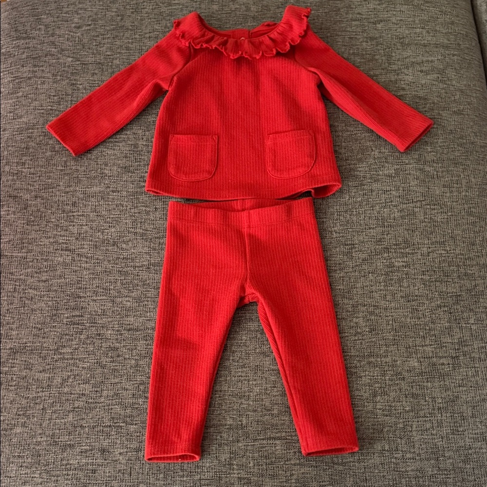 cloud island Red Ruffle-Collar Toddler Knit Set